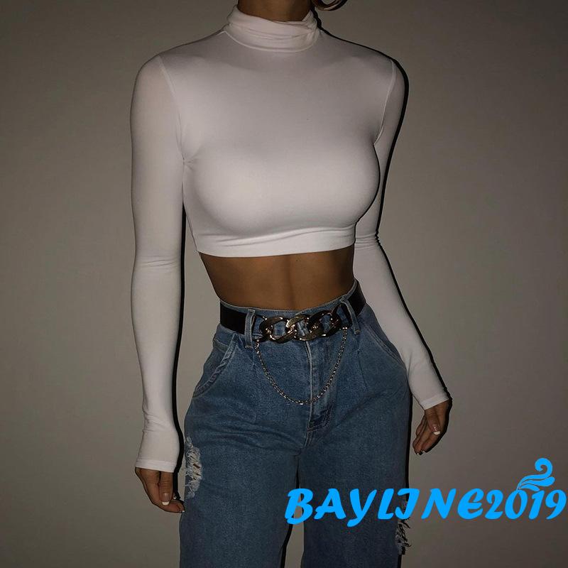 Áo croptop tay dài màu trơn thời trang trẻ trung năng động cho nữ