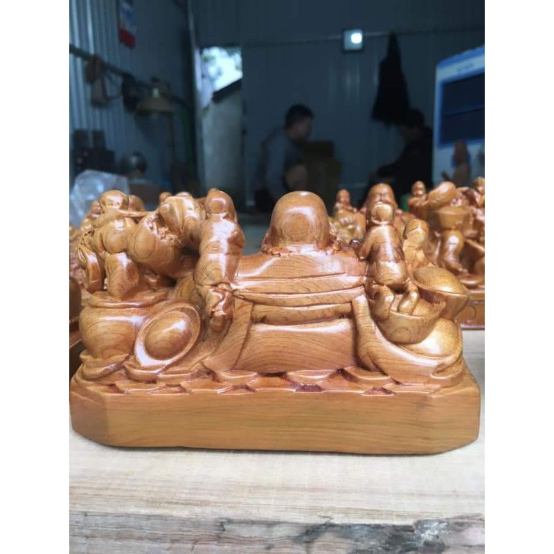 Tượng Phật Di Lặc Ngũ Phúc Mini để ô tô, bàn làm việc gỗ bách xanh