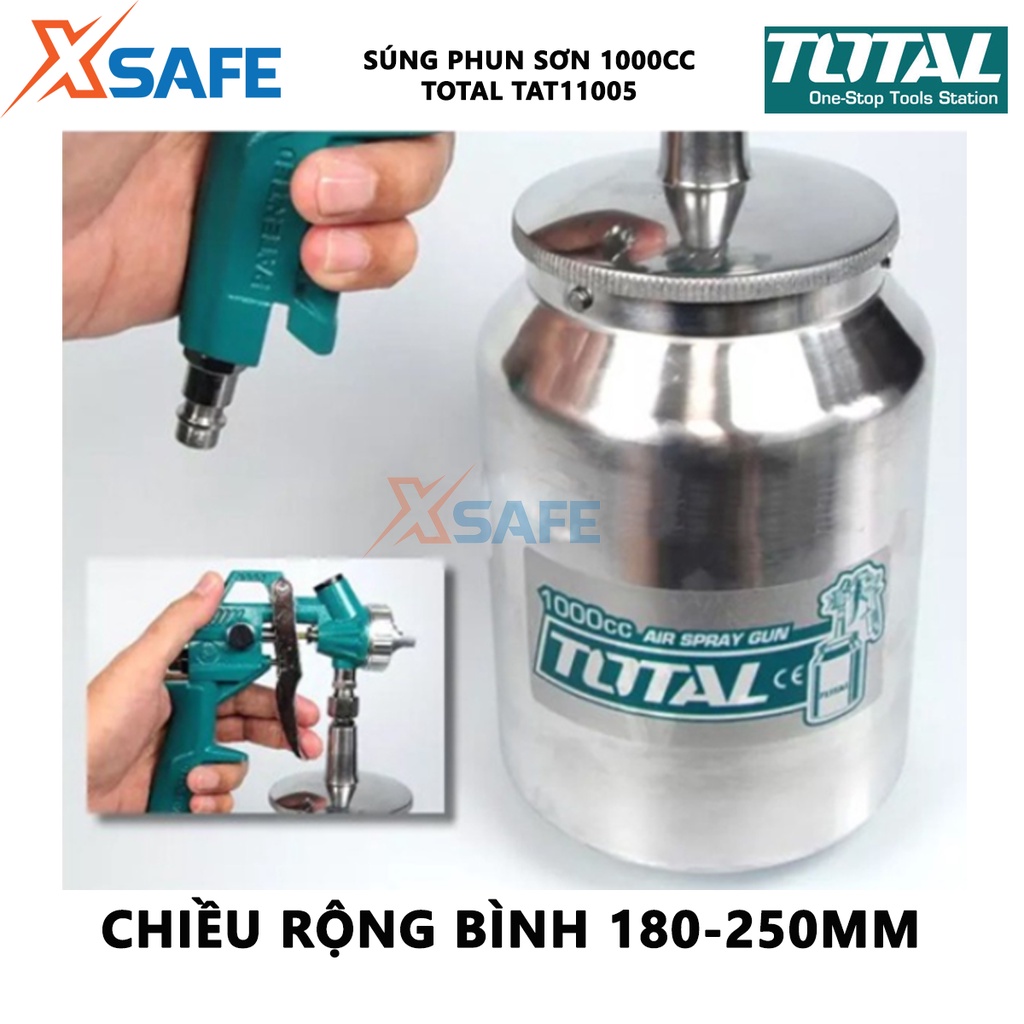 Súng phun sơn khí nén TOTAL TAT11005, đầu vòi 1.5mm, áp lực 3-4bar, mức tiêu thụ 4.2-7.1cfm - [CHÍNH HÃNG][XSAFE]