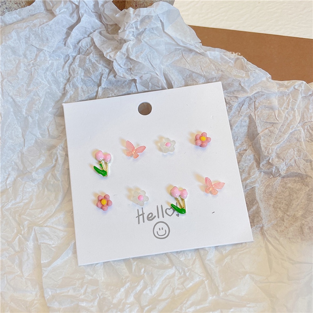 Set 4 Cặp Bông Tai Hình Hoa Tulip/Bướm/Hoa Tulip Nhiều Màu Sắc Phong Cách Hàn Quốc Dành Cho Nữ