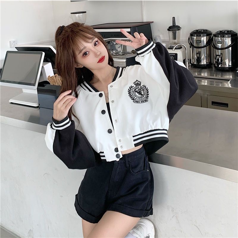 Áo Khoác Bóng Chày Ngắn Dáng Rộng Tay Dài Thêu Chữ Thời Trang Mùa Đông 2022 Mới Phong Cách Phương Tây Cho Nữ