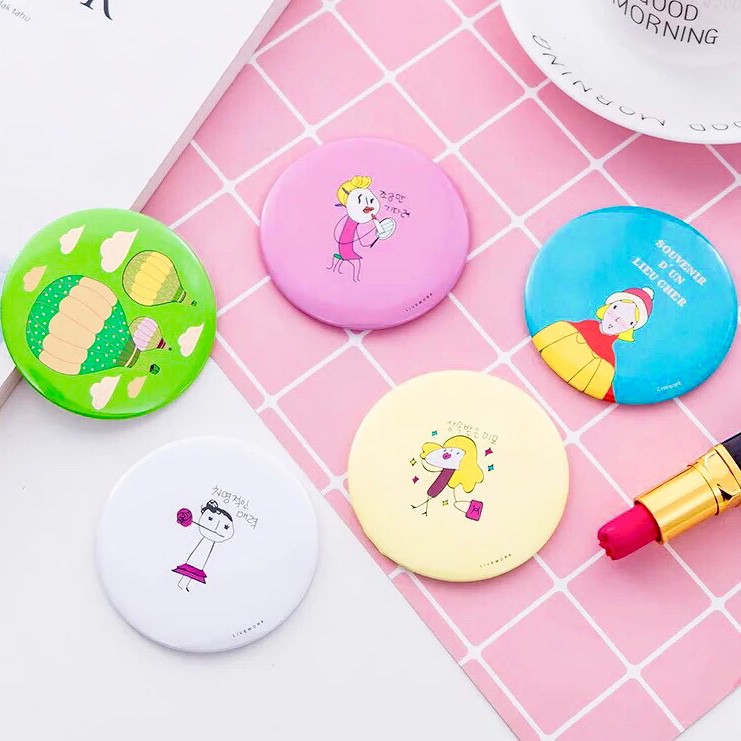 {100% Ko bể} Gương mini tròn bỏ túi Hàn quốc cầm tay soi trang điểm làm đẹp Make up