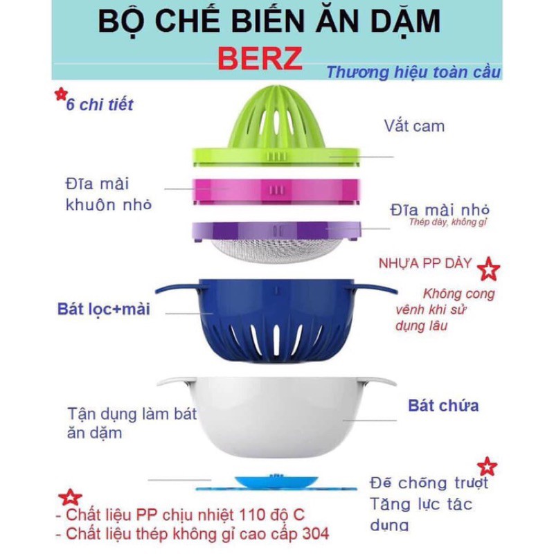 Bộ chế biến ăn dặm Berz 6 chi tiết chế biến ăn dặm kiểu Nhật