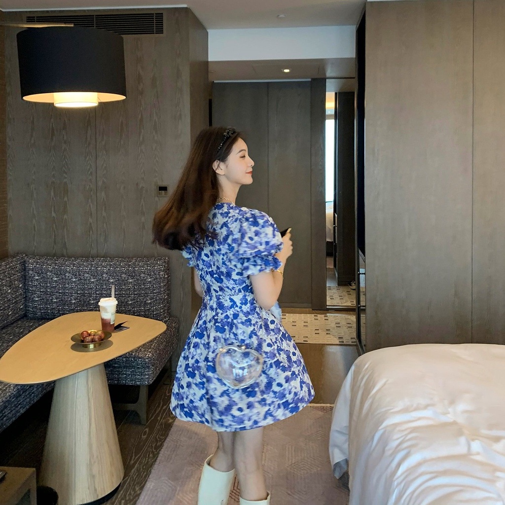 Đầm Hoa Cổ Chữ V Thiết Kế Mới Xinh Xắn Thời Trang Mùa Hè Theo Phong Cách Pháp Cho Nữ