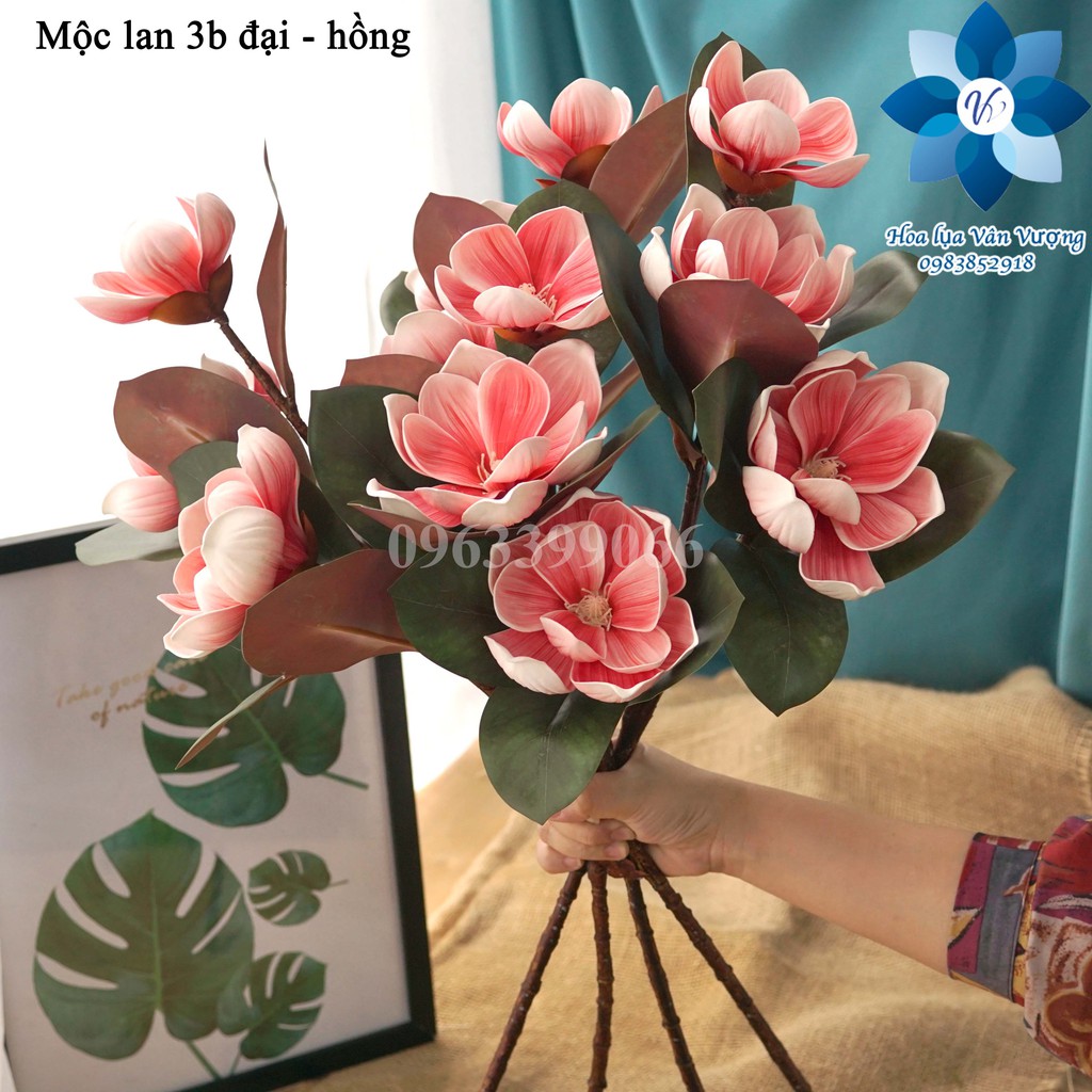 Hoa Giả 🌺FREESHIP🌺 Hoa Mộc Lan 3 Bông Cao Cấp Lá Cao Su