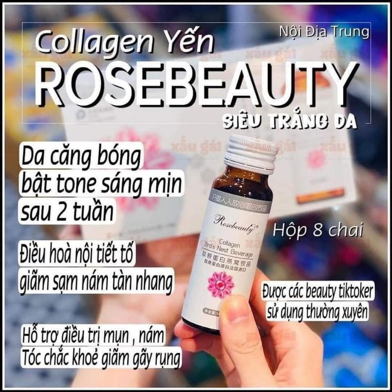 Collagen Yến Rose Beauty Trắng Da Chính Hãng (Hộp 8 lọ x 50ml)