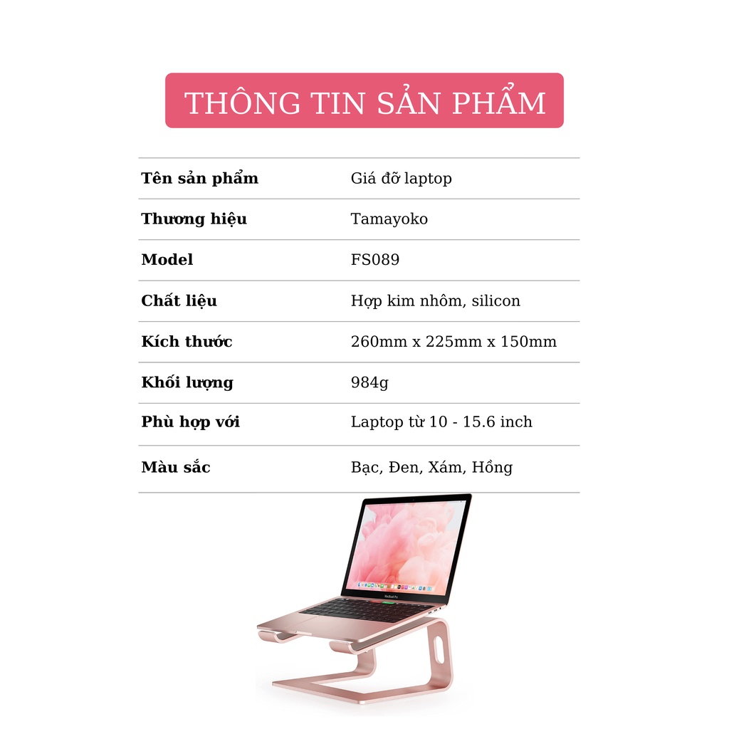 Giá Đỡ Máy Tính Laptop Macbook Hợp Kim Nhôm Cao Cấp Tháo Rời Tiện Lợi - Hàng Chính Hãng Tamayoko