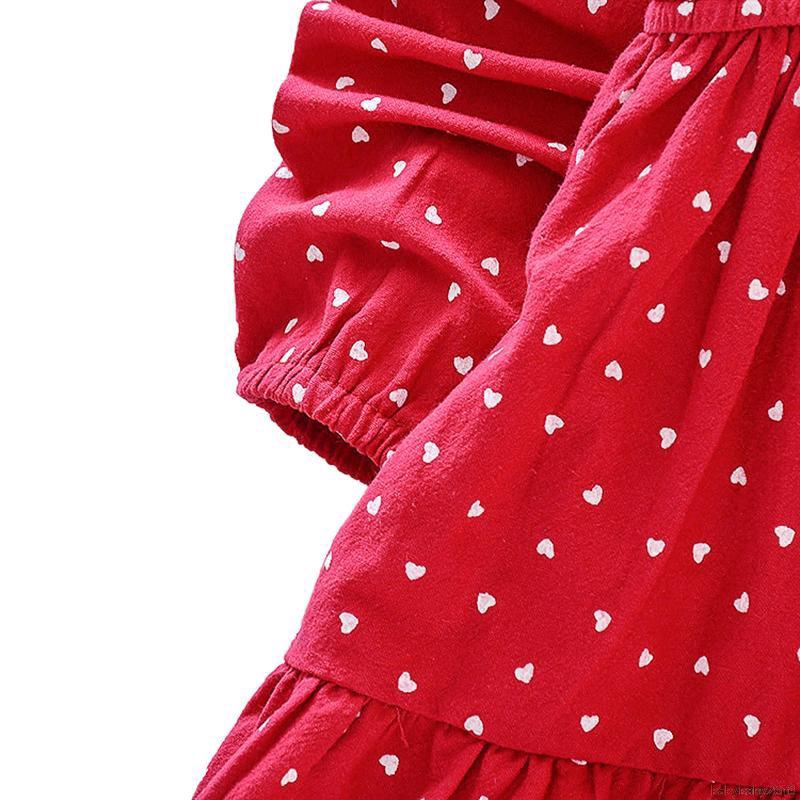 Đầm dài tay cổ bẻ họa tiết chấm bi xinh xắn cho bé gái