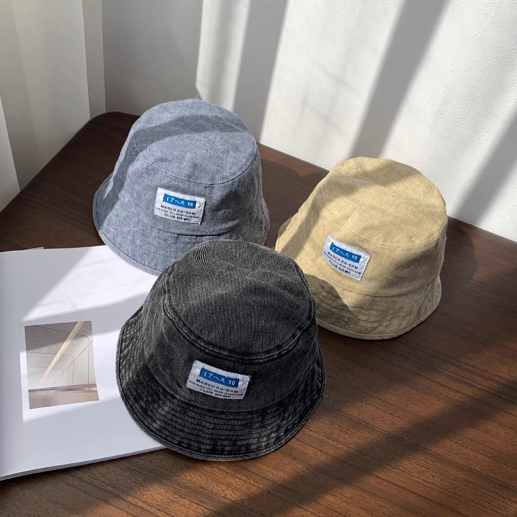Mũ denim tag logo mũ tai bèo thời trang phong cách Nhật Bản