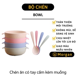 [1 ĐỔI 1] Chén Ăn Dặm Cho Bé - Chén Bát Lúa Mạch Có Tay Cầm An Toàn Kèm Muỗng Cho Trẻ 8536