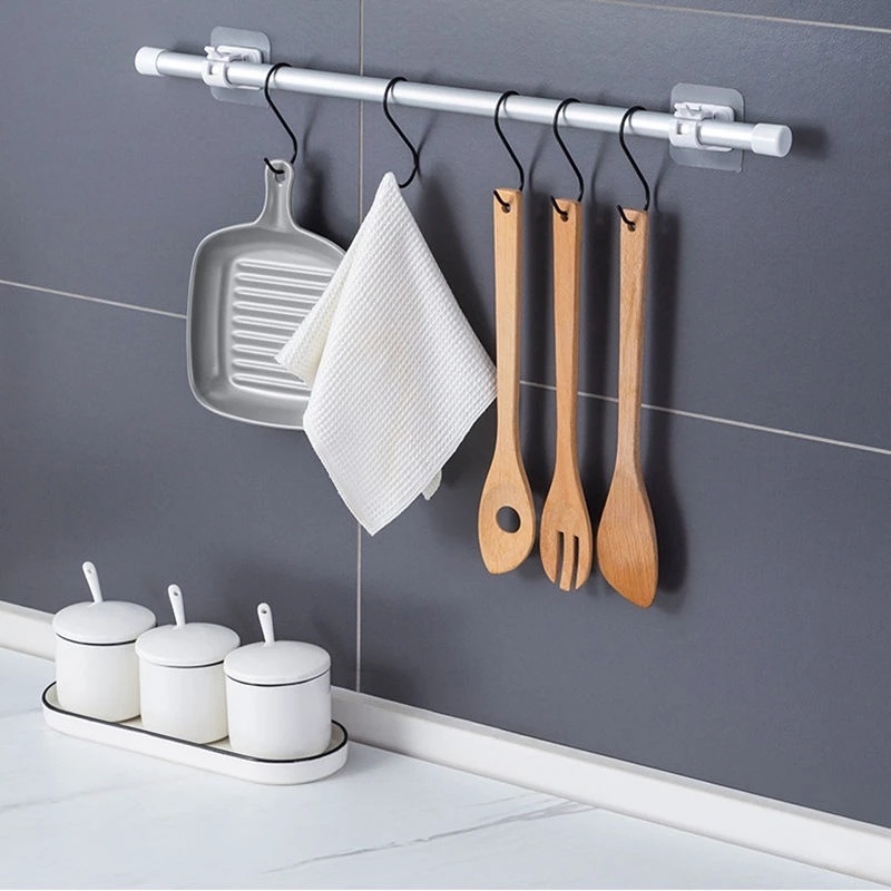 Set 2 móc kẹp thanh treo rèm cửa gắn tường tự dính có thể điều chỉnh