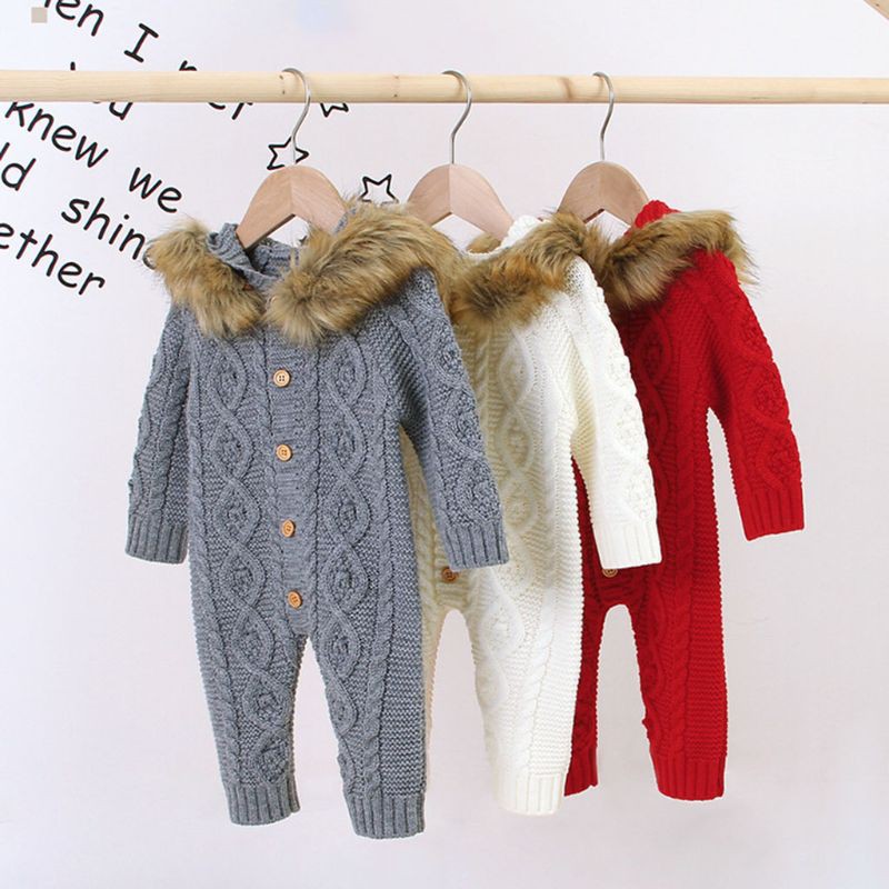 Jumpsuit Dệt Kim Phối Lông Thú Đáng Yêu Cho Bé (3 Màu Lựa Chọn)