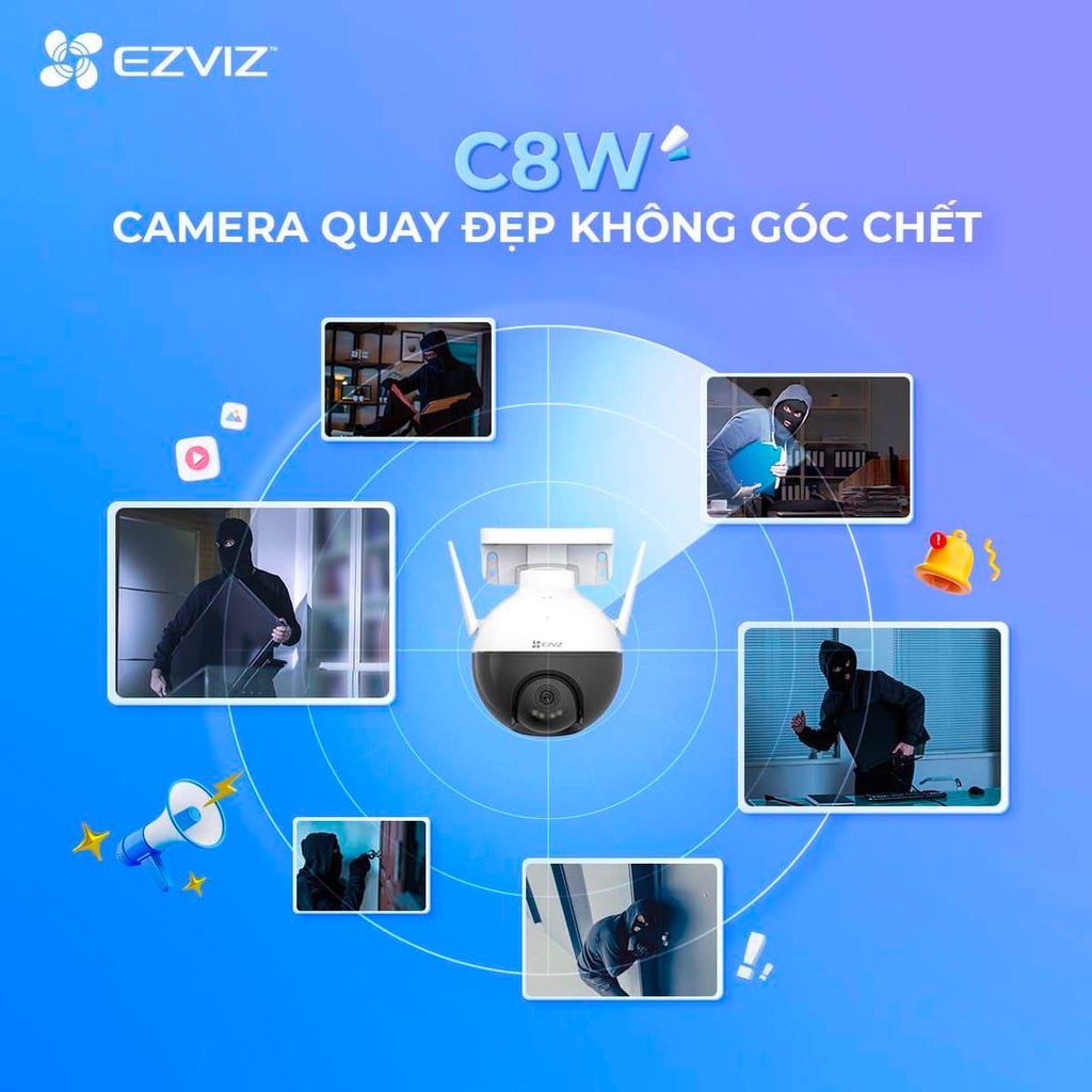 Camera Wifi Ngoài Trời Xoay 360 Ezviz C8W Siêu Nét 4MP 2K HD , Màu Đêm, AI Thông Minh, Đàm thoại 2 chiều,chuẩn nén H265