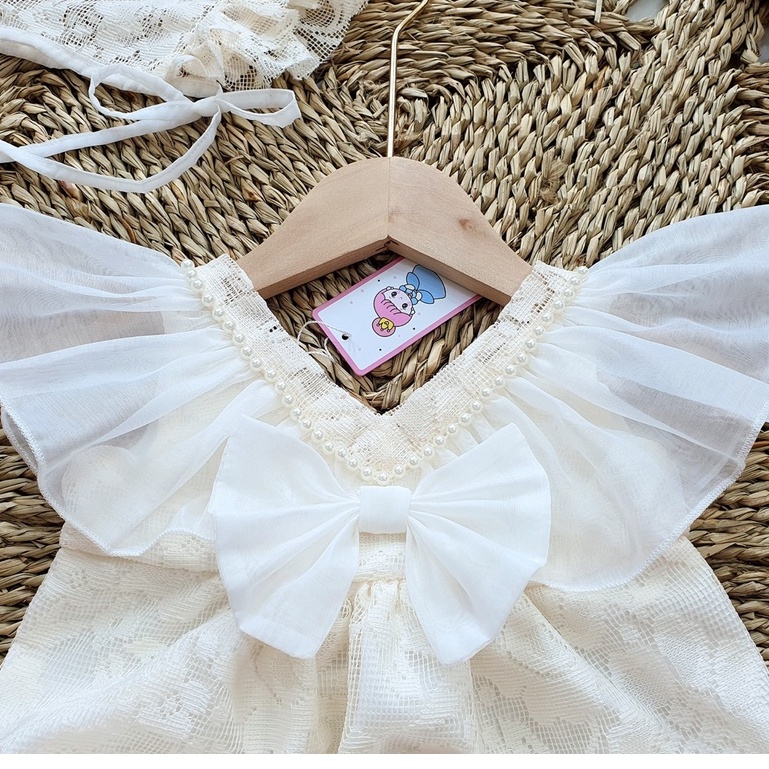 Bodysuit áo liền thân cho bé gái sơ sinh RIOKIDS, quần áo đầy tháng thôi nôi ren kem cho bé BD68