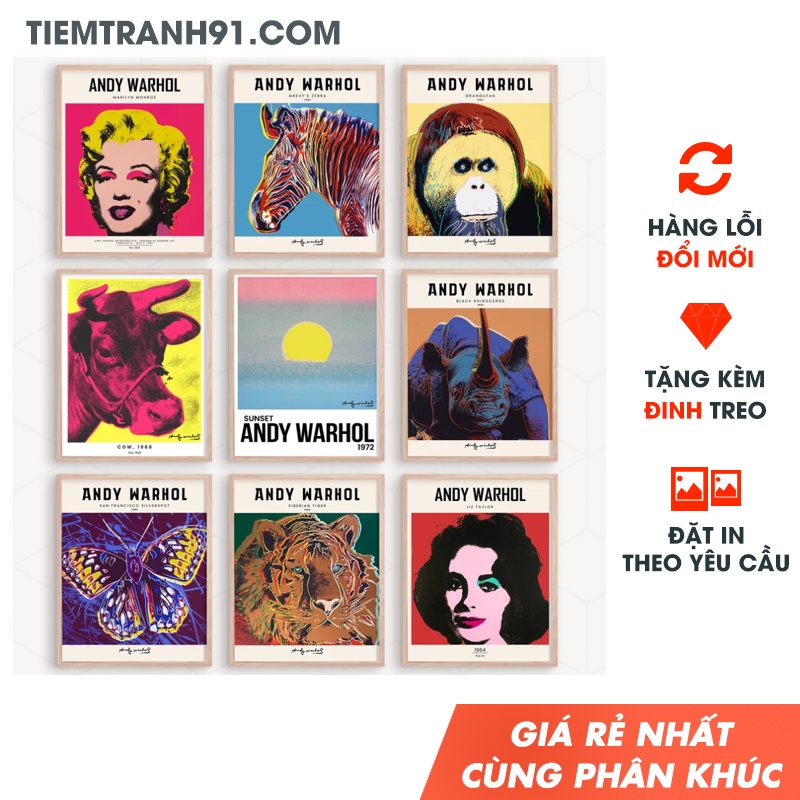 Tranh treo tường phòng khách, 25 mẫu tranh Andy Warhol nghệ thuật chọn lọc - Tặng kèm đinh treo tranh - TIỆM TRANH 91