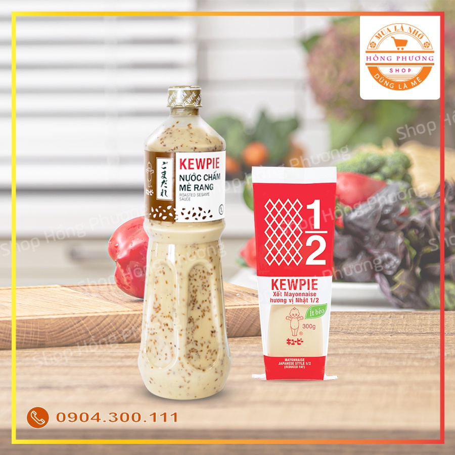 Combo chấm mè rang Kewpie 1 lít + xốt Mayonnaise hương vị Nhật ít béo Kewpie 300g