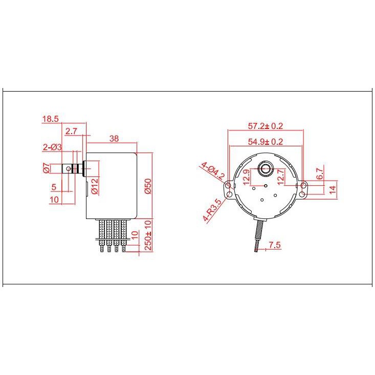 ĐỘNG CƠ MOTOR GIẢM TỐC 50KTYZ 220VAC 6W TRỤC 7MM  4 DÂY 2.5VÒNG 5VÒNG 10VÒNG 20VÒNG 50VÒNG 60VÒNG