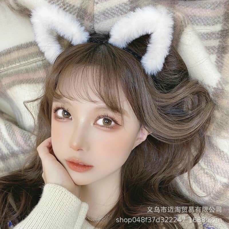 Bờm Cài Tóc Lông Xù Tai Mèo Xinh Xắn 2 Màu Trắng Đen Băng Đô Turban Dễ Thương Mainia Shop