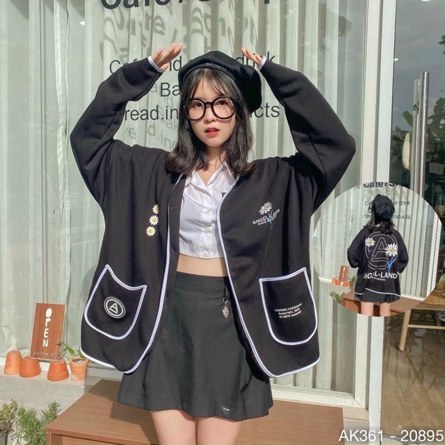 Áo Khoác Cardigan Nỉ Nữ Nam Dày Dặn Form Rộng UNISEX Áo Cardigan Nỉ Nữ in 3 HOA CÚC - AK3361