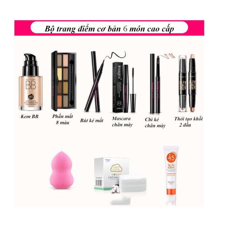 Bộ trang điểm 6 món cao cấp ( tặng kèm bông tẩy trang + kem chống nắng SPF45) | BigBuy360 - bigbuy360.vn