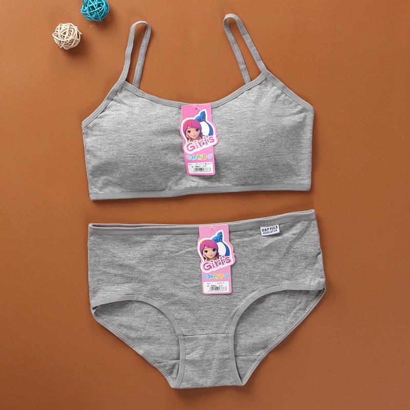 Set Áo Ngực + Quần Lót cotton Màu Trơn Thời Trang Cho Bé Gái
