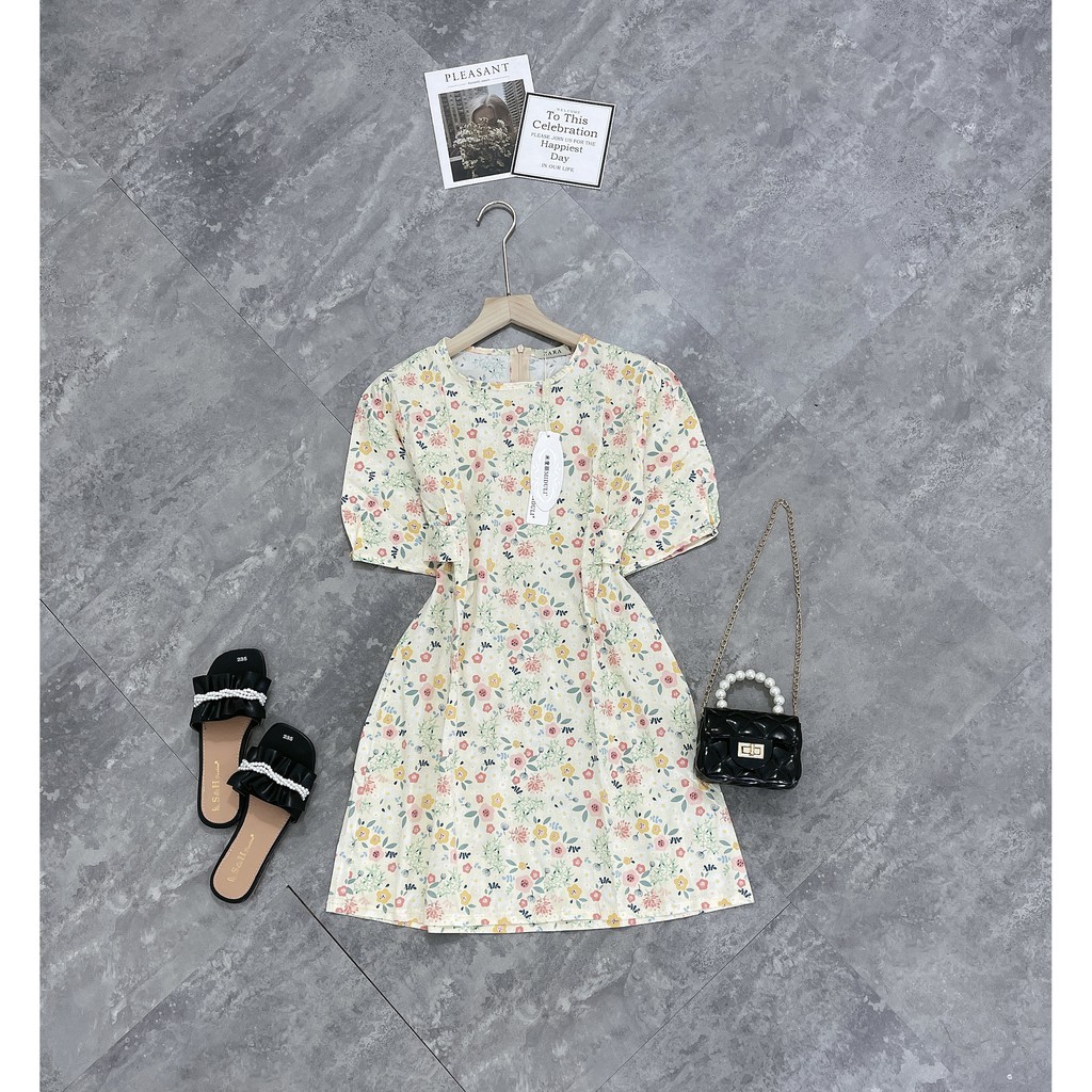 [YLYDRESS] Váy thô hoa nhí tay bồng tiểu thư freesize - váy đầm nữ thiết kế dáng tiểu thư freesize chất thô mát mùa hè