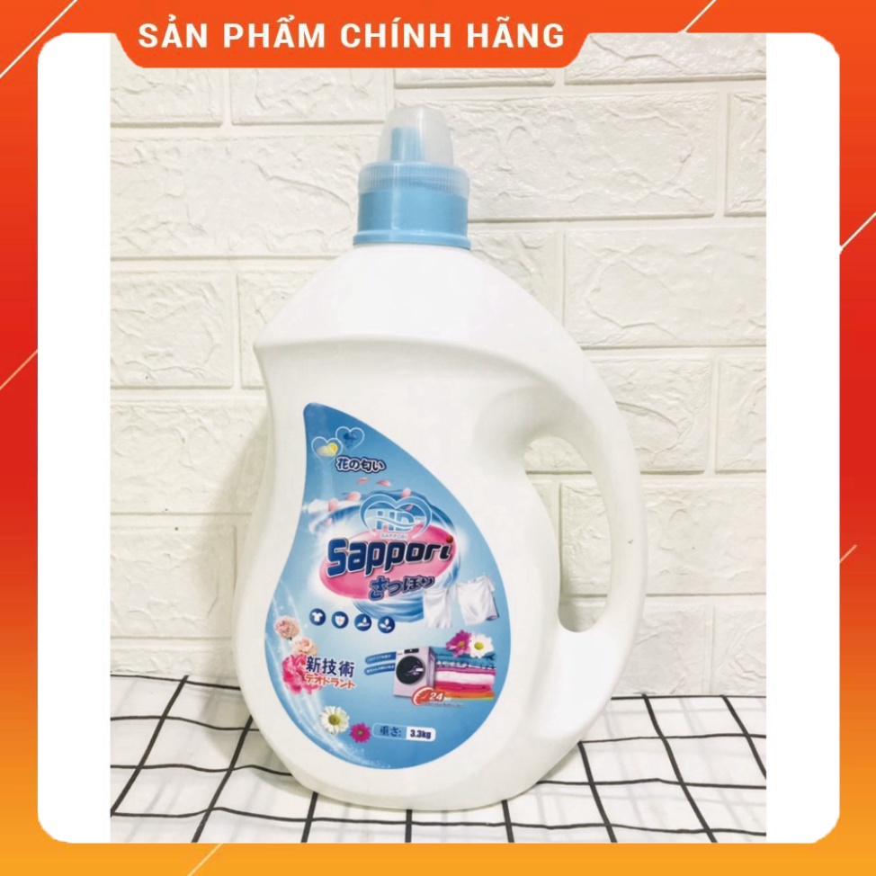 Nước Giặt Xả Quần Áo Sappori Nhật Bản - Hương Nước Hoa, An Toàn Cho Da Chai 3,3kg