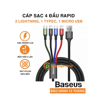Dây cáp sạc đa năng Baseus Rapid 4 in 1 Type-C, 2 Lightning, Micro USB, cho iPhone/ iPad, Smartphone & Tablet Android