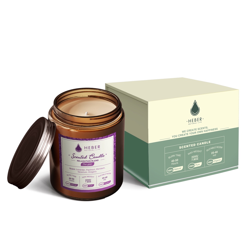 Nến Thơm Thư Giãn Relaxation Scented Candle Heber Natural Life Thiên Nhiên Cao Cấp, Thơm Phòng Thư Giãn, 100g & 220g