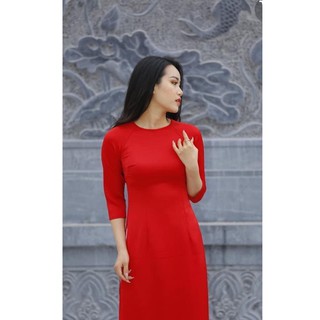 Bộ áo dài đỏ trơn lụa Tây thi