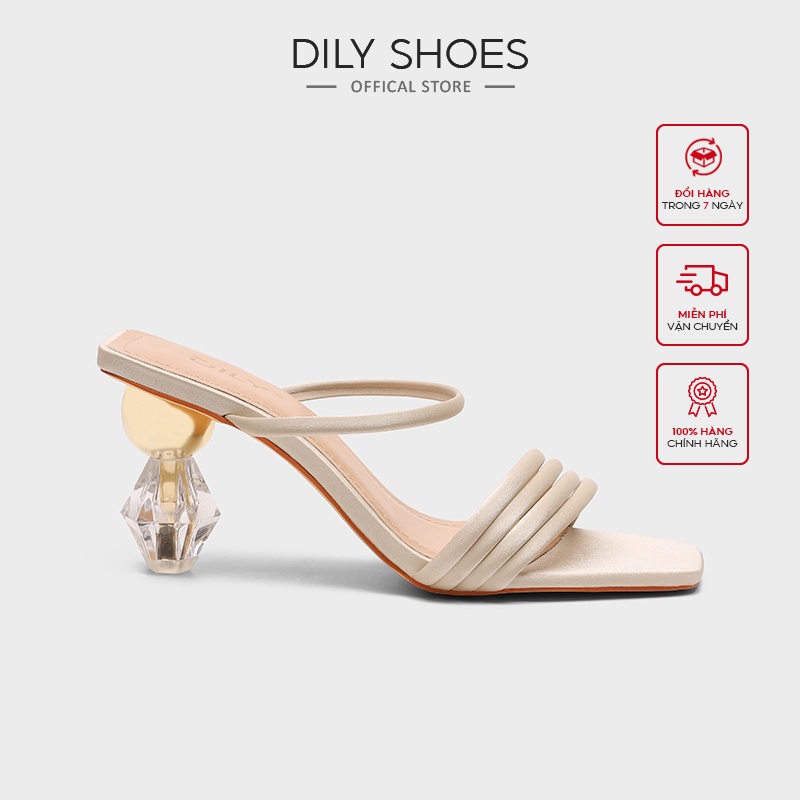 Dép Guốc DILY Gót Hình Học Mũi Vuông Cao 7cm_AA0235
