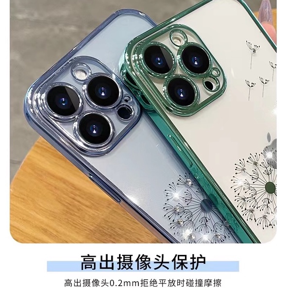 Ốp Điện Thoại Silicon Trong Suốt Họa Tiết Hoa Bồ Công Anh Đính Đá Chống Sốc Cho iPhone 13 12 11Promax XS Xr XSMAX