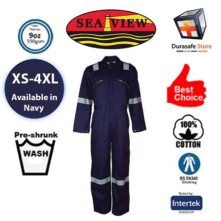 Bộ áo liền quần bảo hộ màu xanh navy có phản quang SEAVIEW™ Deluxe 100% Cotton Zip Navy size S-XL