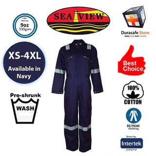 Bộ Áo Liền Quần Bảo Hộ Cao Cấp SEAVIEW™ Deluxe 100% Cotton Zip, Màu Xanh Navy, Phản Quang 2 Bên