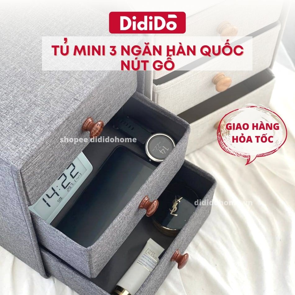 Tủ mini 3 ngăn Hàn Quốc nút gỗ màu xanh