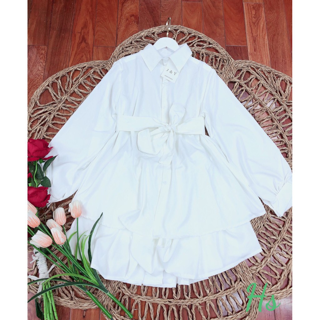 Set Váy Sơ Mi Kèm Đai Buộc, Váy Nữ Đẹp Màu Trắng Chất Liệu Đũi Cheery Store SP000044 | BigBuy360 - bigbuy360.vn