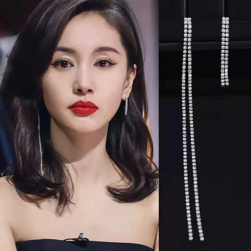 Đôi Bông Tai Dáng Dài Đính Đá Thời Trang Cho Nữ