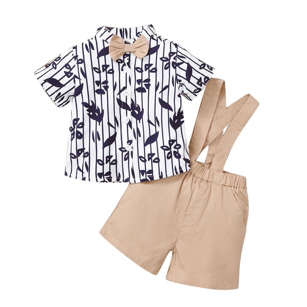 Set áo sơ mi tay ngắn kèm quần yếm MIKRDOO phong cách retro dành cho bé trai