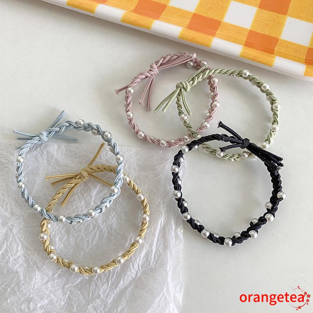 ORT-Vòng tay dây cao su bện ba sợi màu kẹo ngọc trai