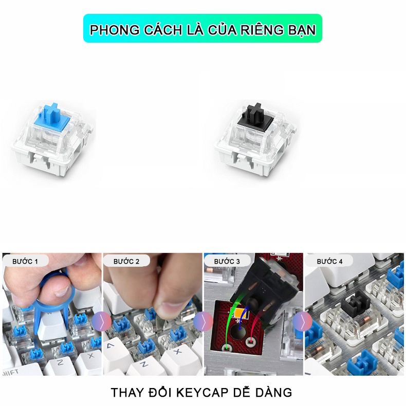 Bàn phím cơ gaming YINDIAO KZ4 nút tròn blue switch có LED RGB biến đổi phù hợp chơi game và làm việc văn phòng