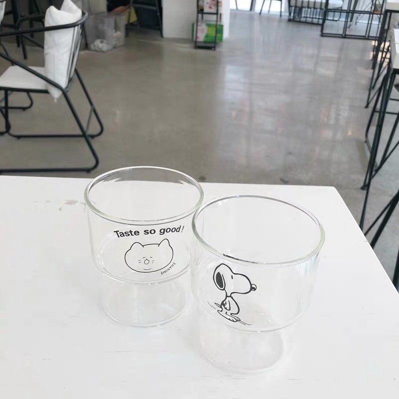 &lt;24h Lô hàng&gt; W&amp;G Glass simple tomato breakfast transparent milk coffee cup portable household dog printed water cup glass cup glass