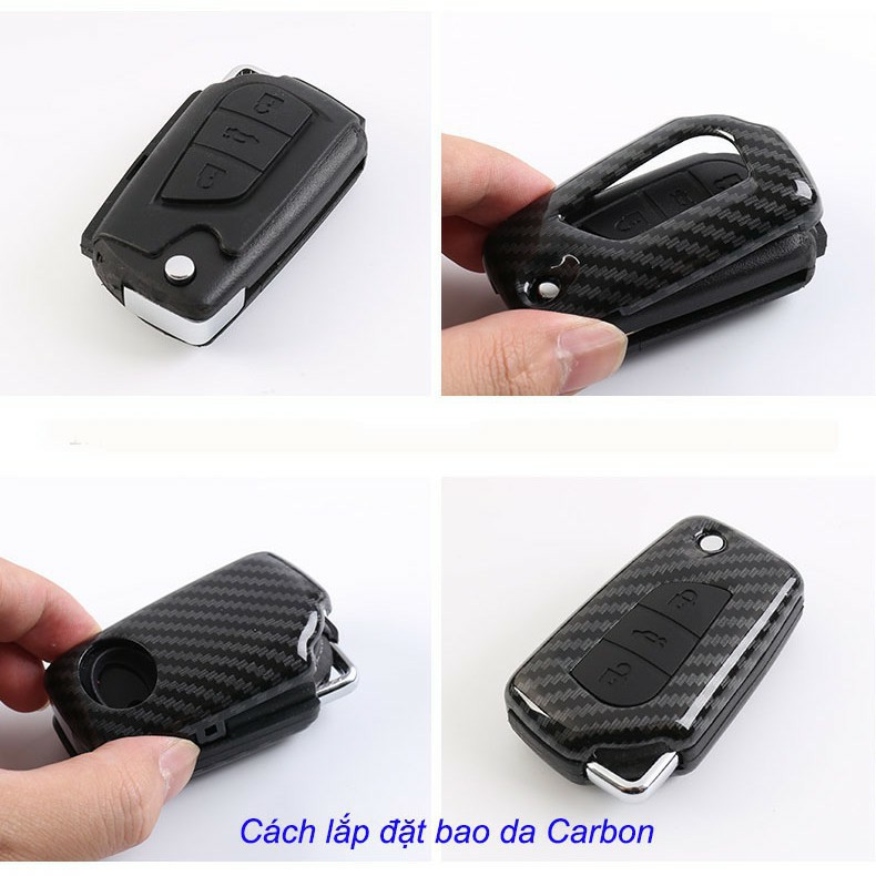 Ốp/Bao chìa khóa carbon cho xe ô tô Honda City CRV CIVIC - loại 3 nút bấm
