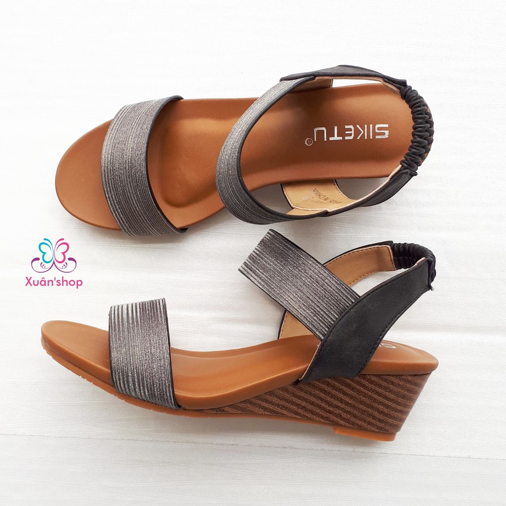 Sandal quai ngang đế xuồng 5.5cm, chất da ánh kim sang trọng (size 36-40)