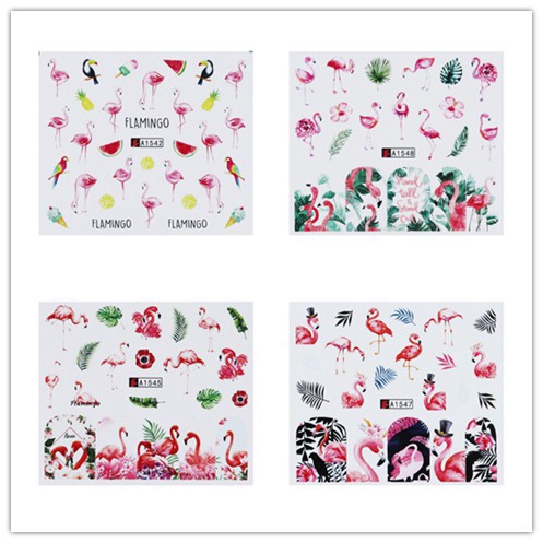 Set 12 tờ nhãn dán trang trí móng họa tiết Chim hồng hạc DIY