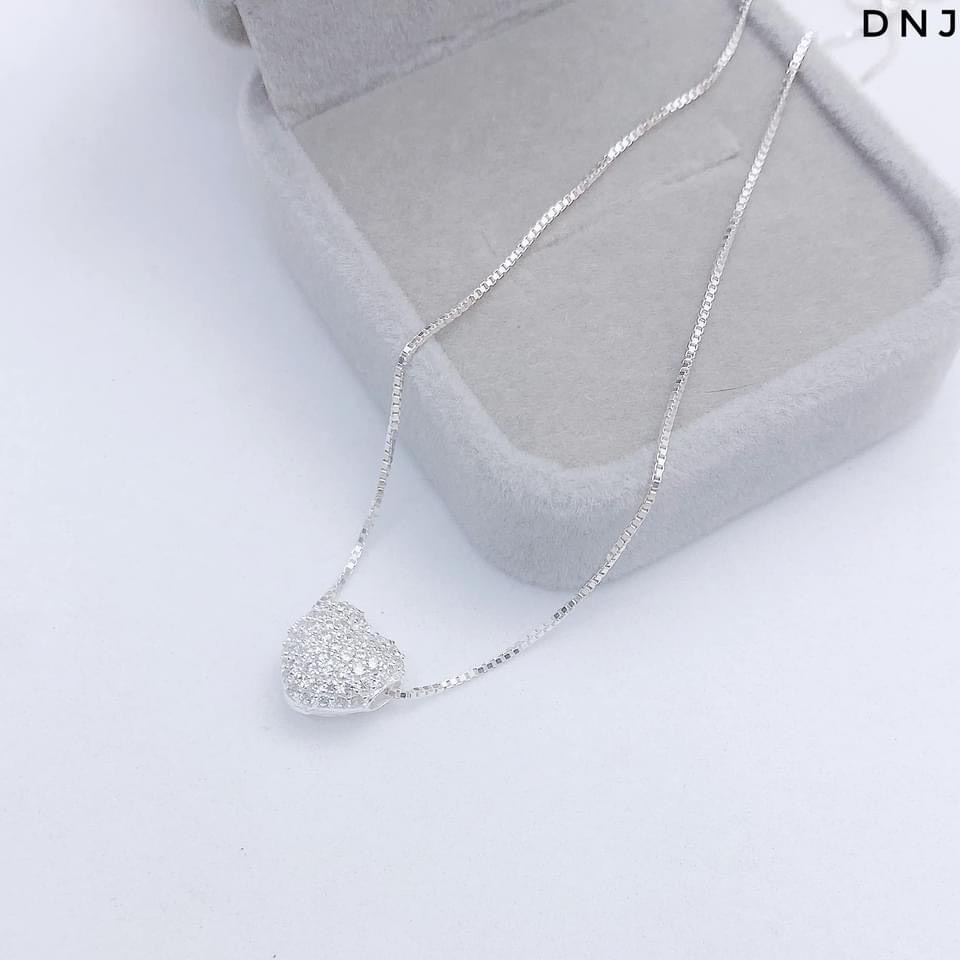 Dây chuyền nữ bạc thật mặt tim phay đính đá sáng đẹp - Kho sỉ bạc Nhất Linh
