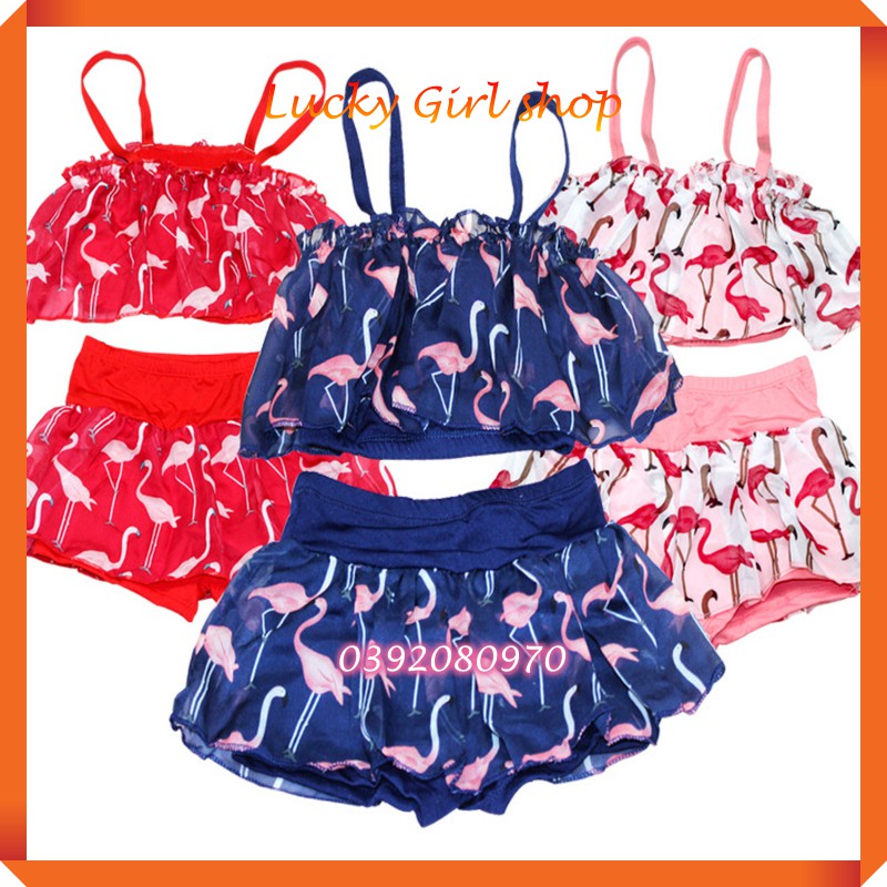 Bikini Bộ Bơi Đồ Bơi Hồng Hạc Áo Bẹt Vai Cực Hot Cho Bé Gái Từ 25-35kg - Lucky Girl shop