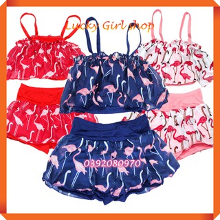 Bikini Bộ Bơi Đồ Bơi Hồng Hạc Áo Bẹt Vai Cực Hot Cho Bé Gái Từ 25-35kg - Lucky Girl shop