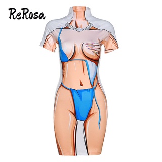 Đầm body tay ngắn in họa tiết 3d