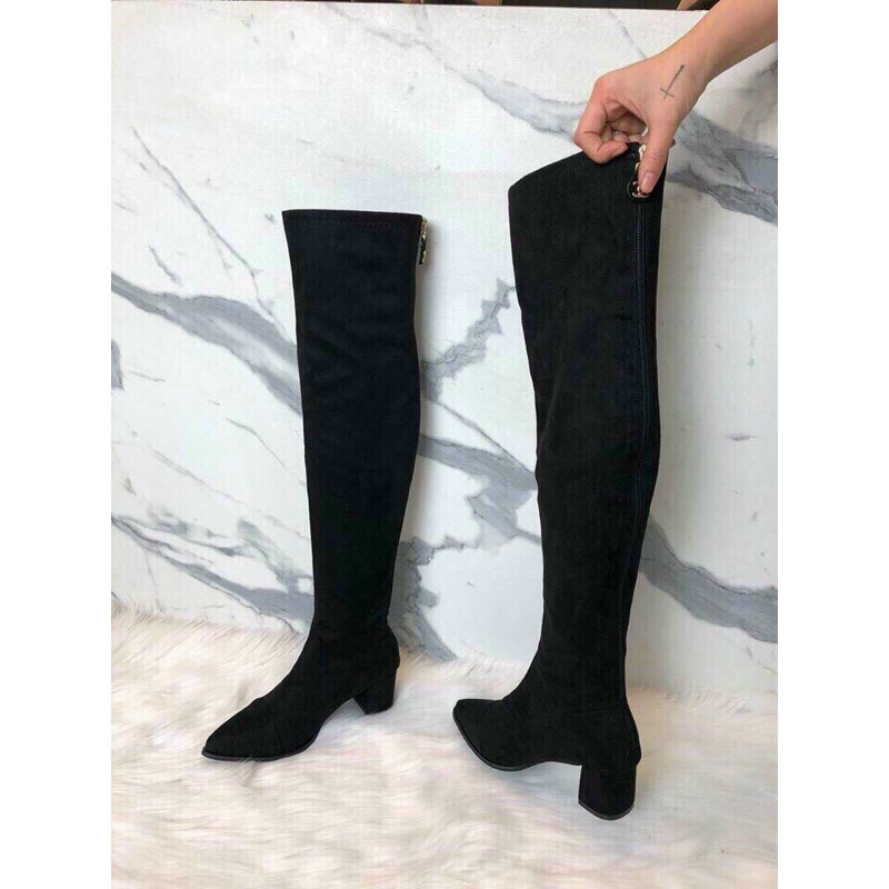 Bốt boot đùi channel da lộn gót trụ fullbox hàng cao cấp