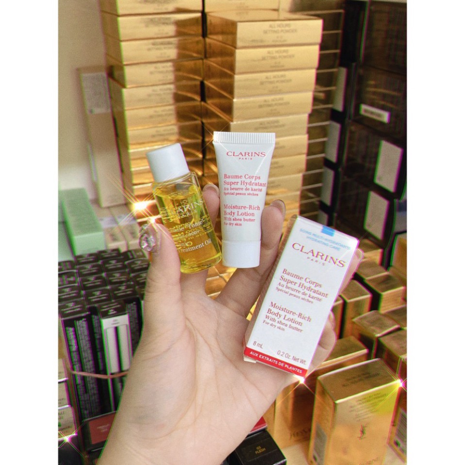 Tinh dầu rạn Clarins 10ml + kem dưỡng body Clarins 8ml